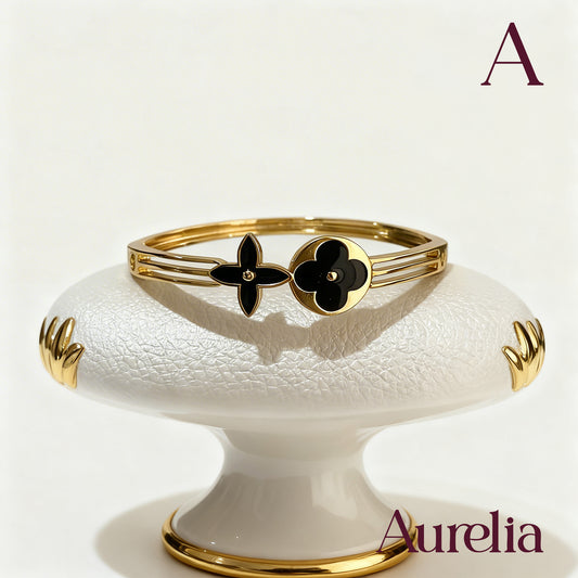 PULSERA BRAZALETE TREBOL 4 HOJAS NEGRO