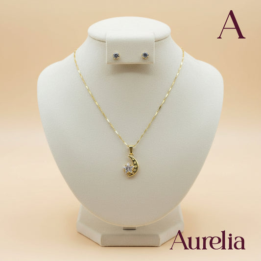 COLLAR SET LUNA MINI ESTRELLAS BRILLANTE Y TOPOS BRILLANTE BLANCO