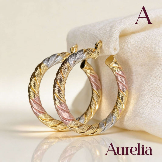 ARETES CANDONGAS CURVAS PLATEADO Y ORO ROSA