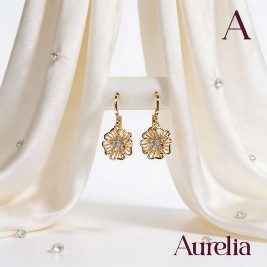 ARETES LARGOS FLOR Y MINI FLOR BRILLANTE BLANCO