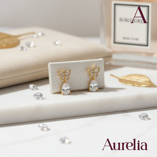 ARETES TOPOS MARIPOSA MINI Y BRILLANTE BLANCO