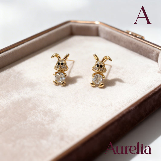 ARETES CONEJO COMPLETO Y BRILLANTE BLANCO