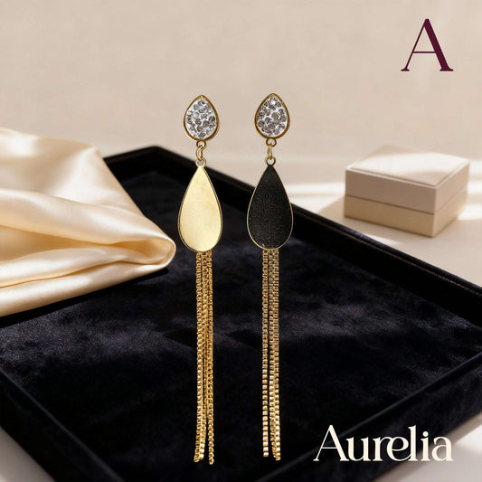 ARETES LARGOS GOTA CON MINI GOTA BRILLANTE PLATEADO