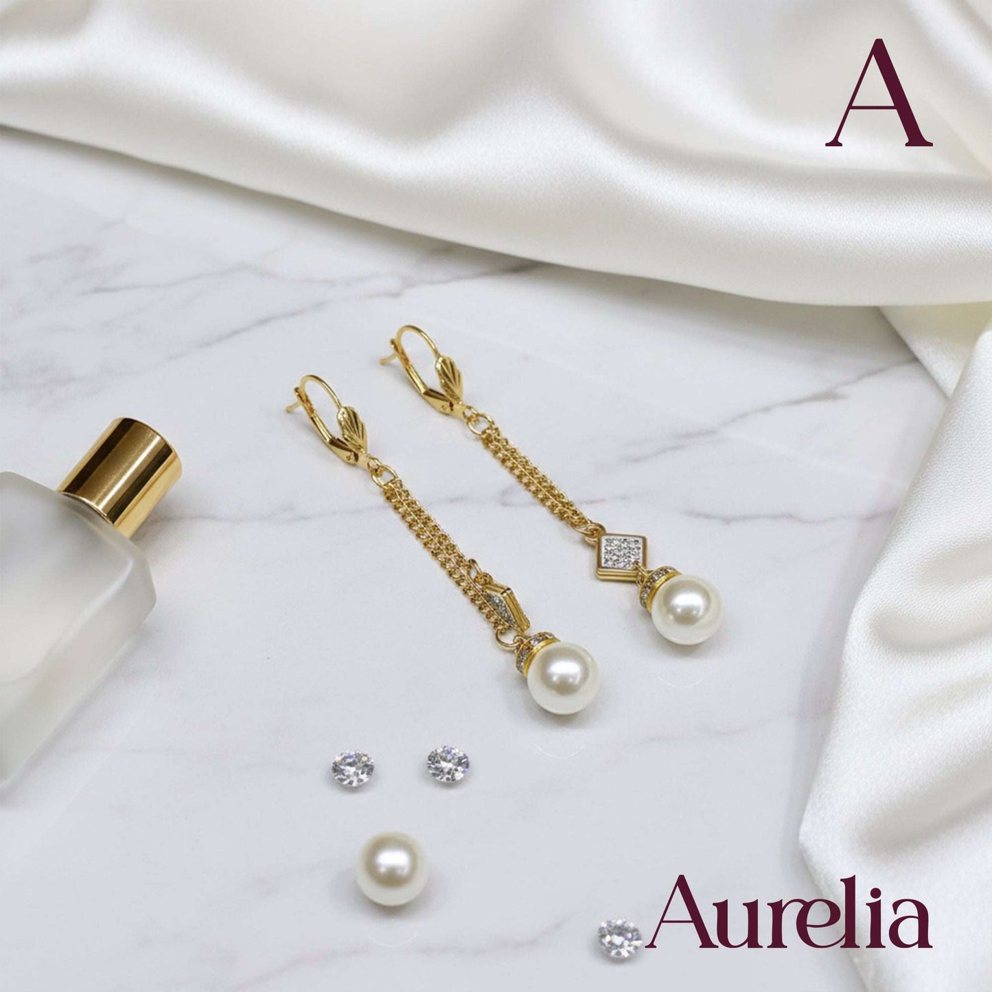 ARETES LARGOS CORAZÓN CON MINI BOLAS