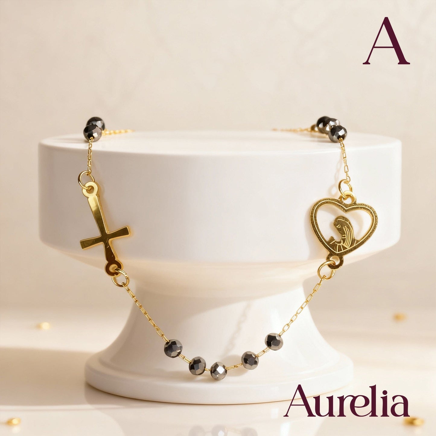 PULSERA TIRA DENARIO VIRGEN BRILLANTE GRIS