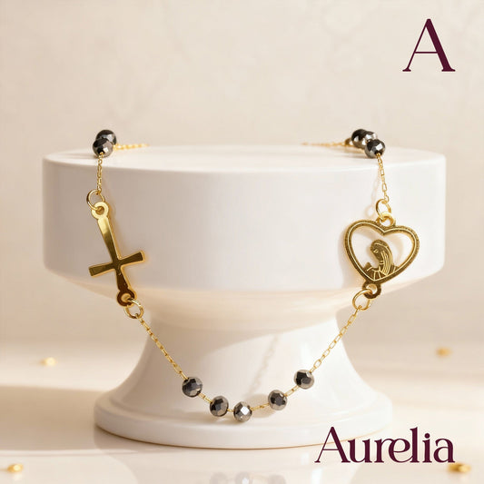 PULSERA TIRA DENARIO VIRGEN BRILLANTE GRIS