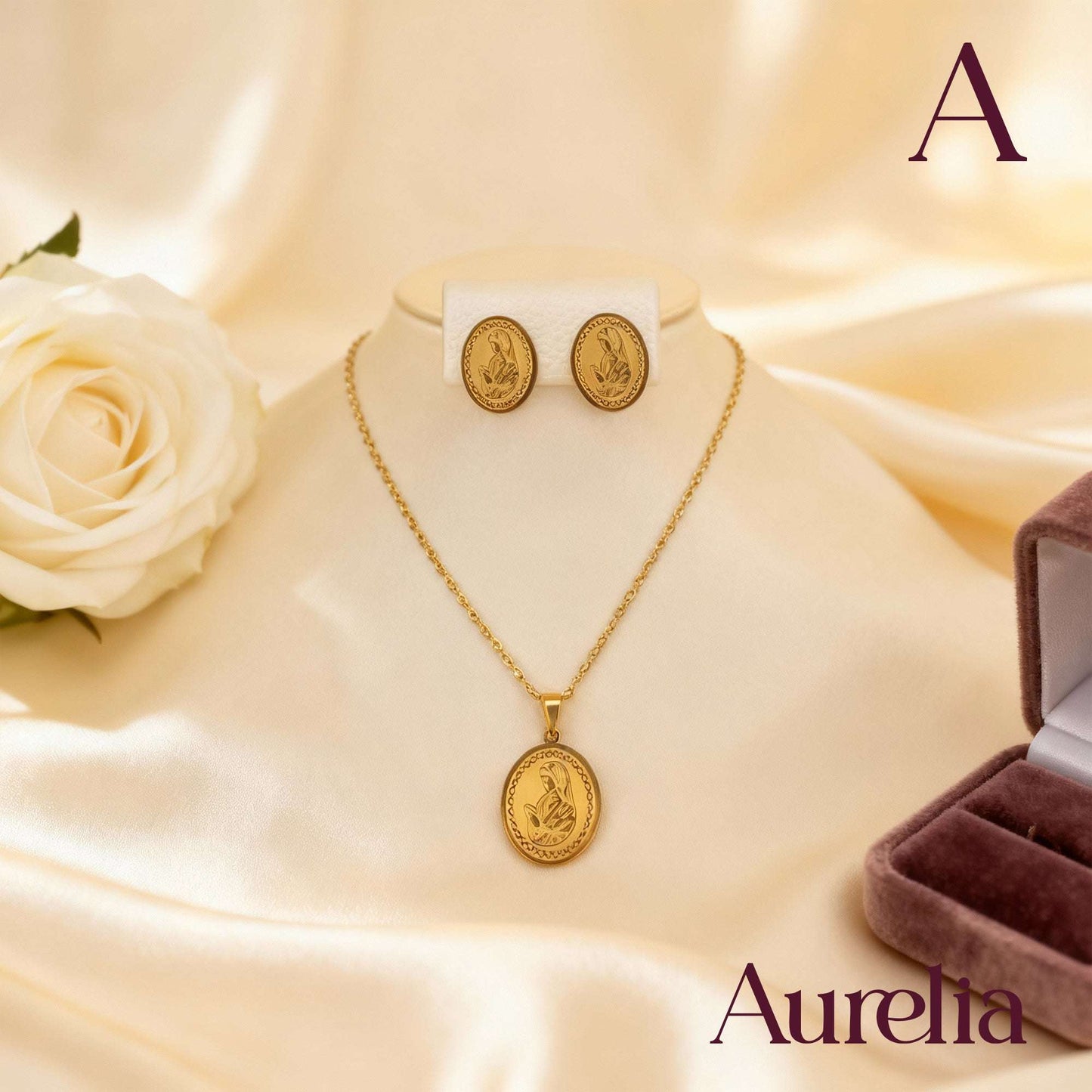 COLLAR SET DORADO Y TOPOS VIRGEN