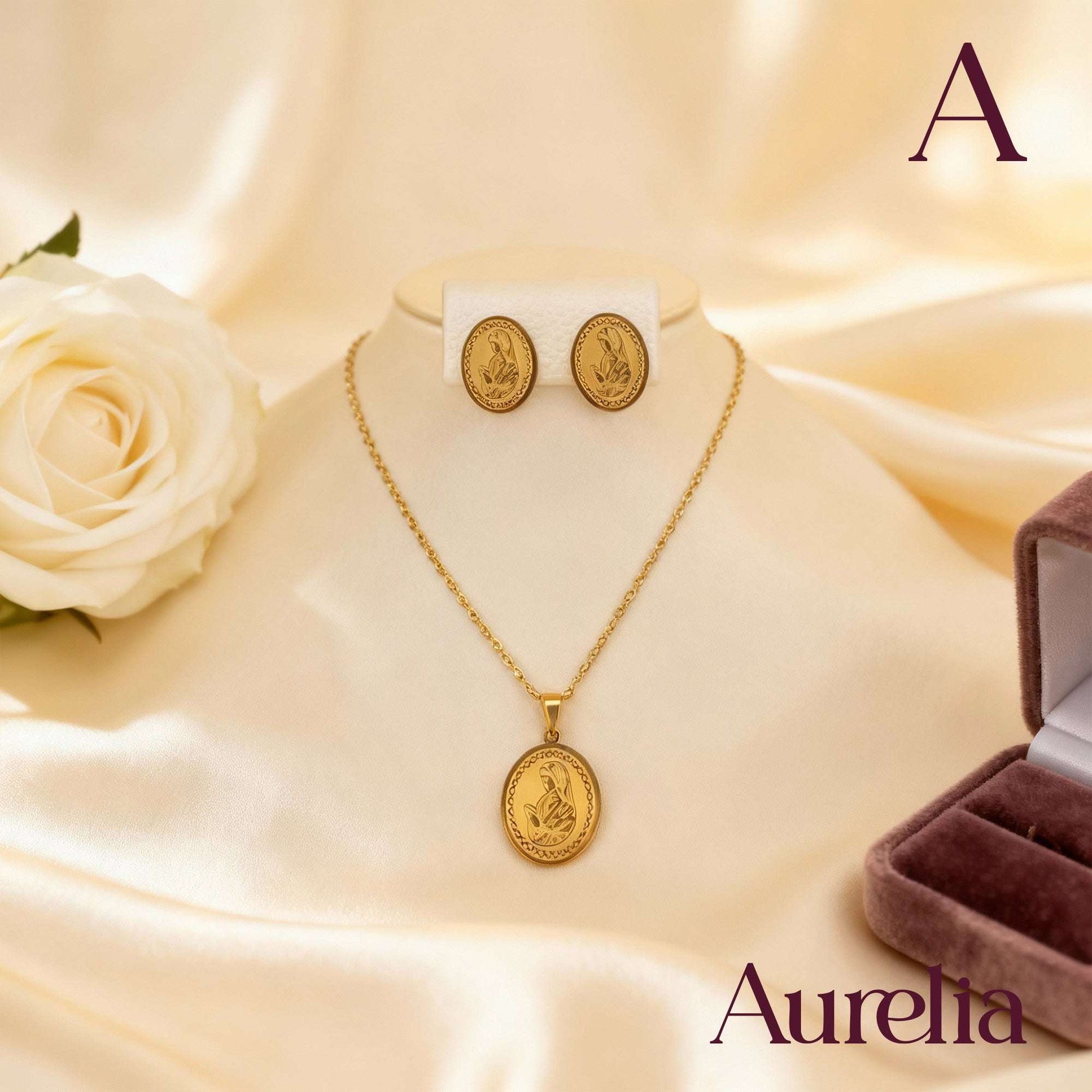 COLLAR SET DORADO Y TOPOS VIRGEN