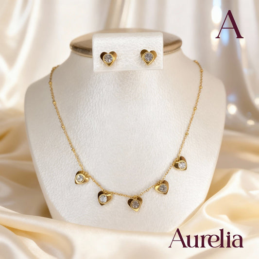 COLLAR SET CORAZONES Y TOPOS CON BRILLANTE BLANCO