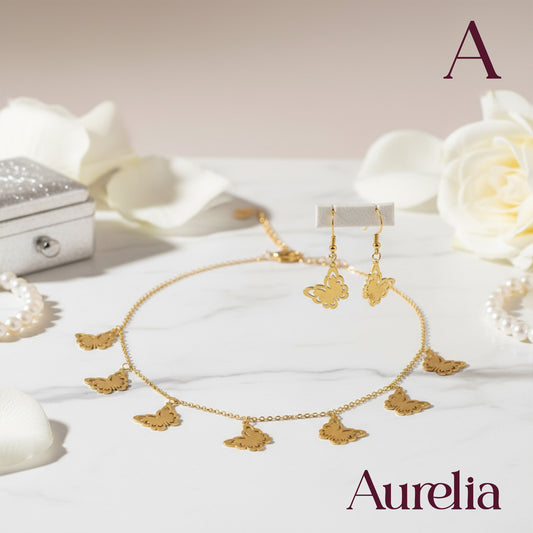 COLLAR SET ARETES Y PULSERA MARIPOSAS