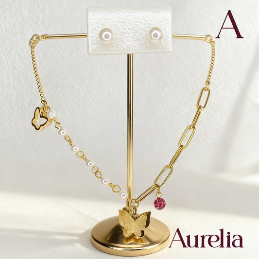 COLLAR SET MARIPOSA Y TOPOS PERLAS