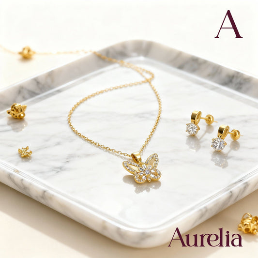 COLLAR SET ANTIESTRÉS MARIPOSA Y TOPOS BRILLANTE BLANCO