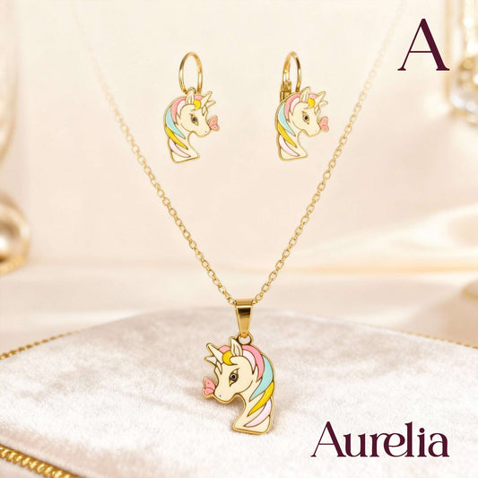 COLLAR SET Y ARETES UNICORNIO