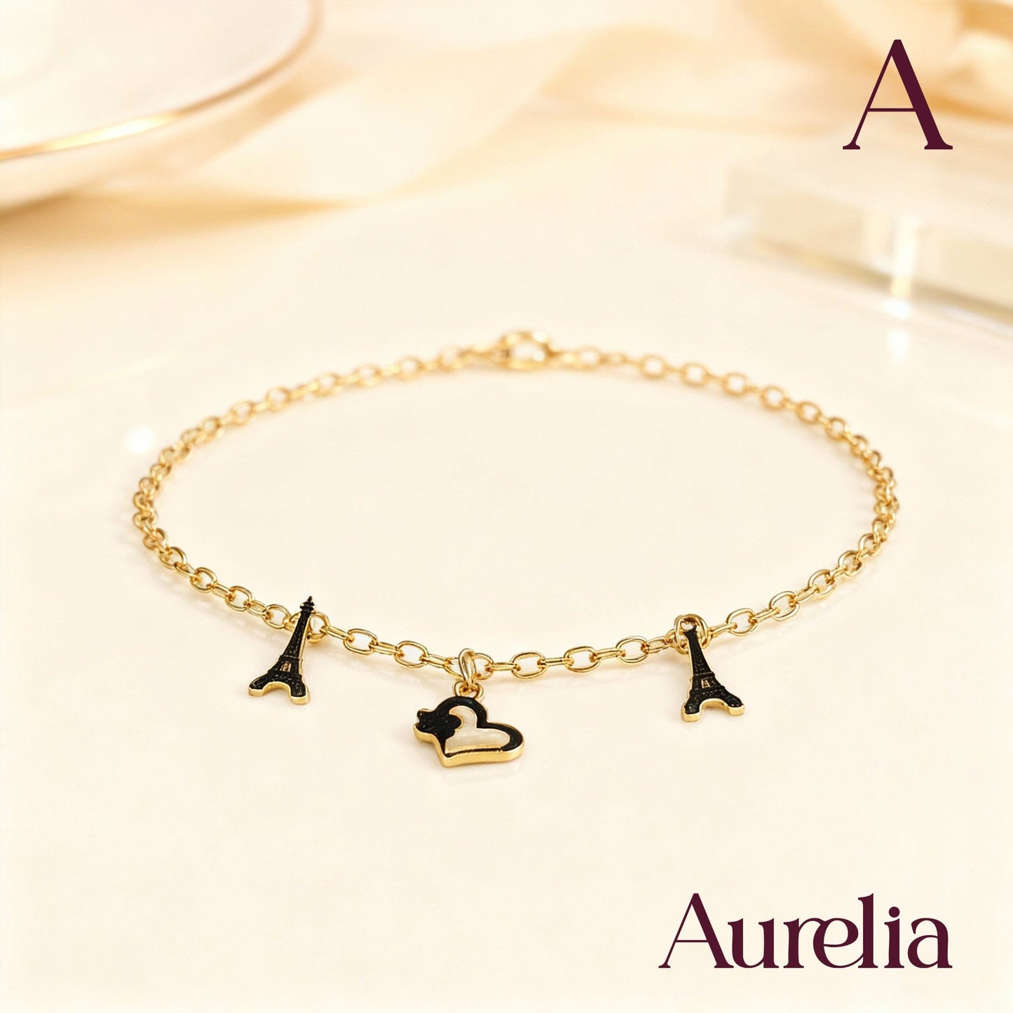 TOBILLERA CORAZONES Y TORRE EIFFEL