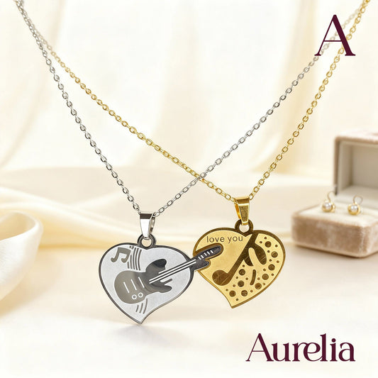 COLLAR PAREJA CORAZÓN GUITARRA Y NOTA MUSICAL