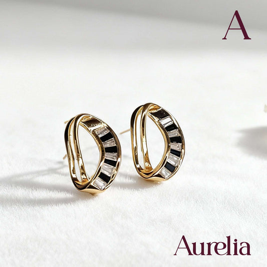 ARETES CANDONGA FORMA BRILLANTE NEGRO Y PLATEADO