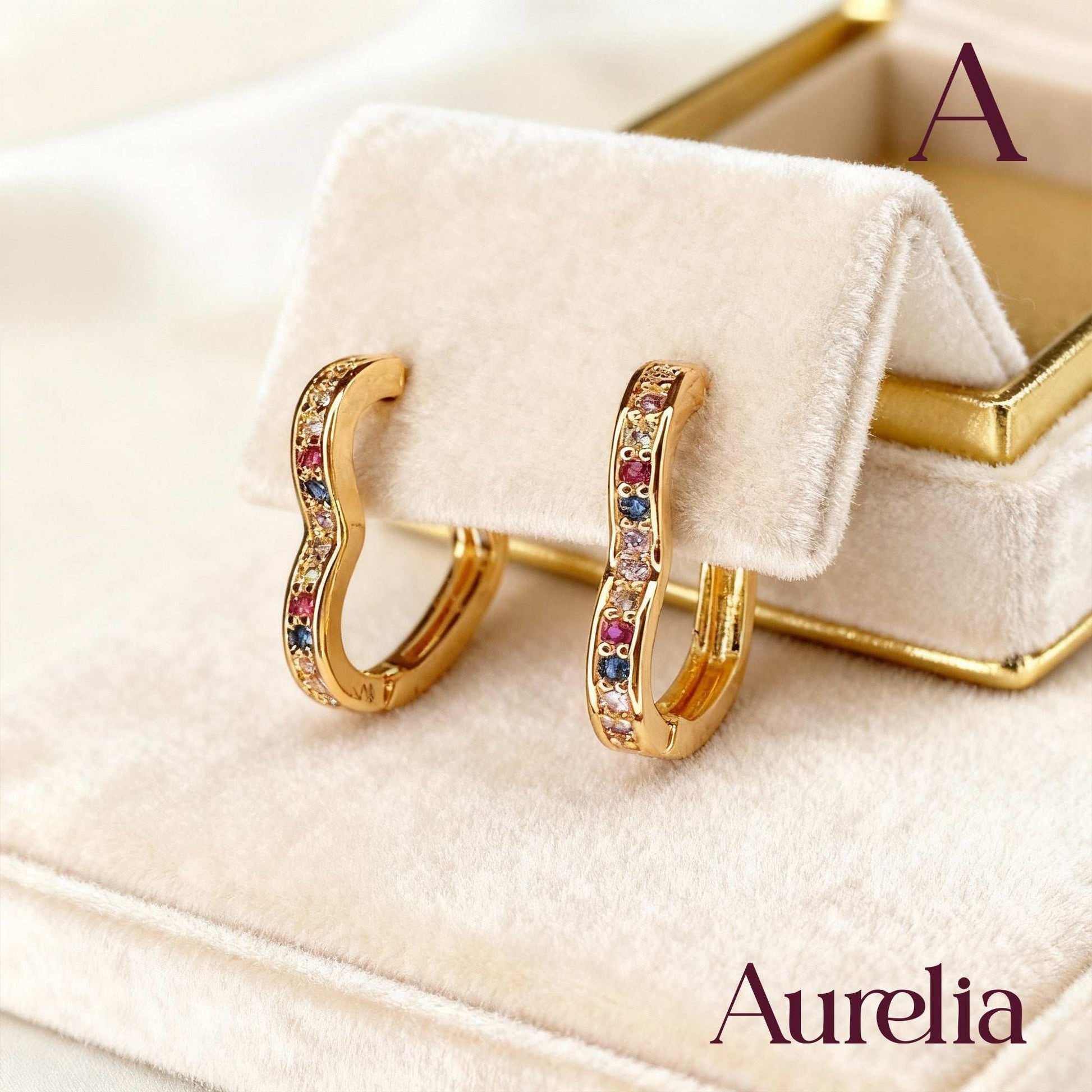 ARETES CANDONGA CORAZÓN BRILLANTE MULTICOLOR