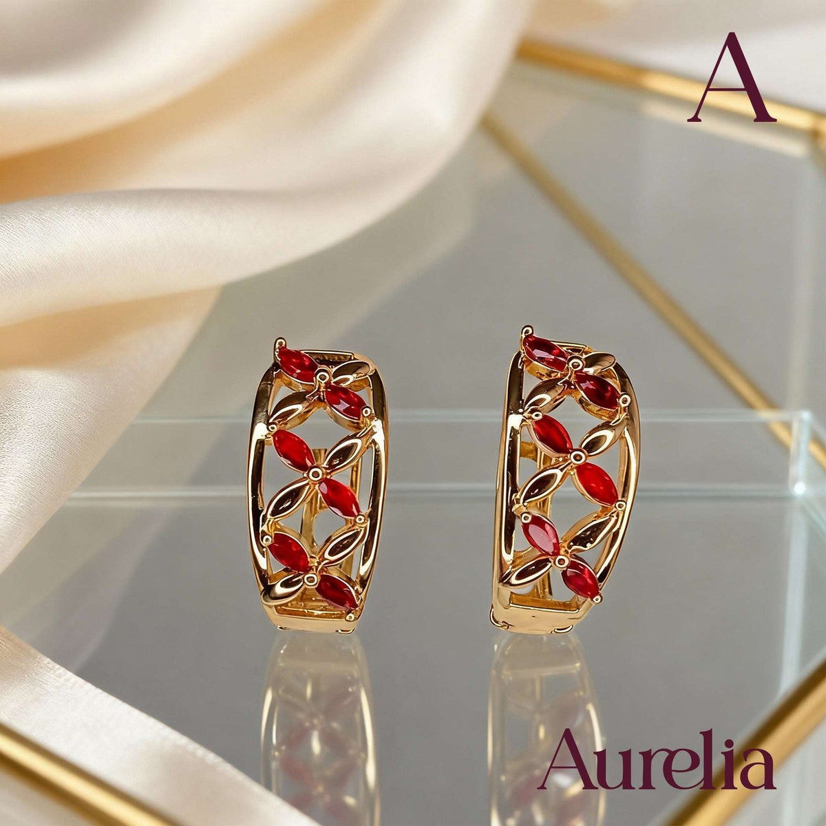 ARETES GANDONGAS FLOR ROJO