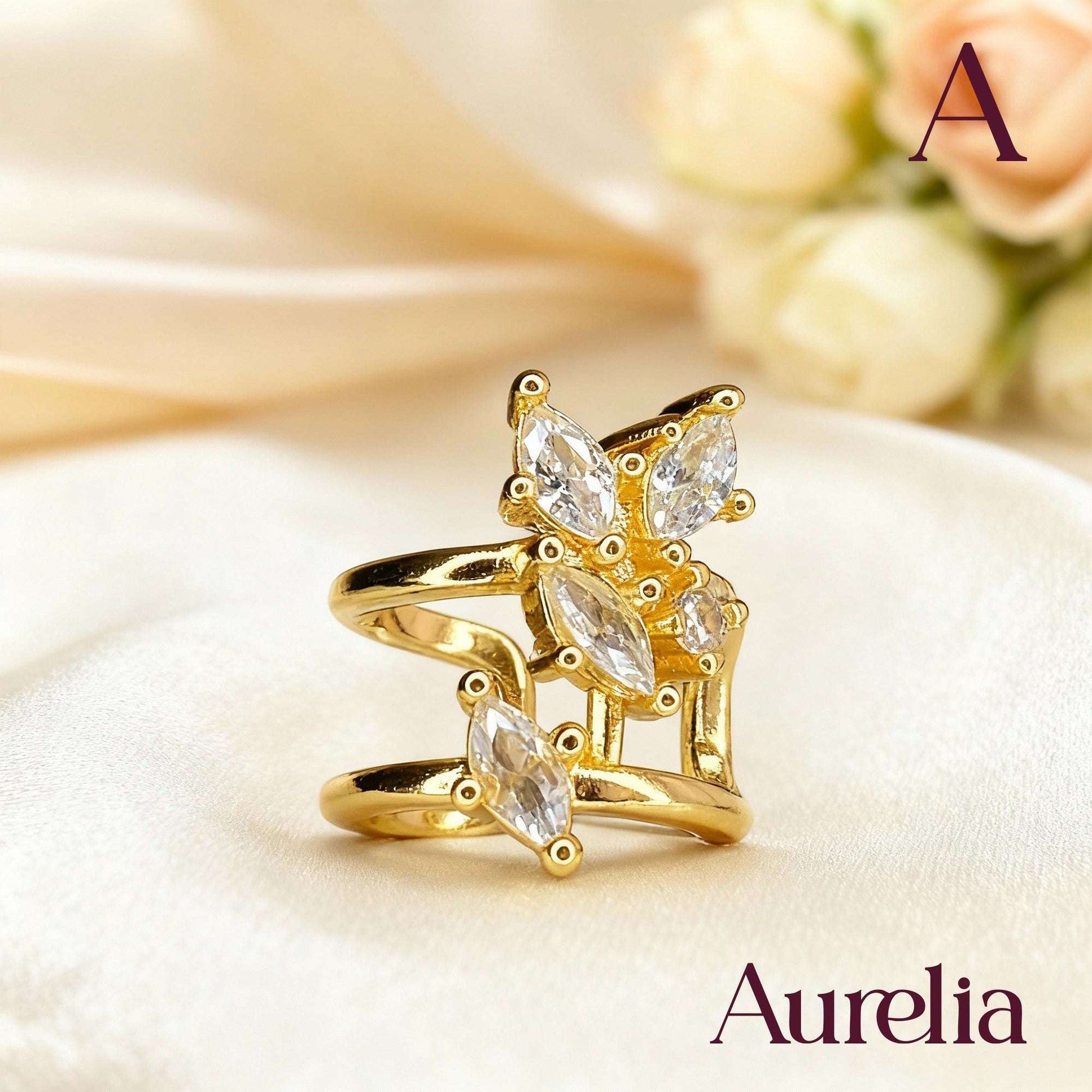 ARETES EARCUFF HOJAS BRILLANTE BLANCO