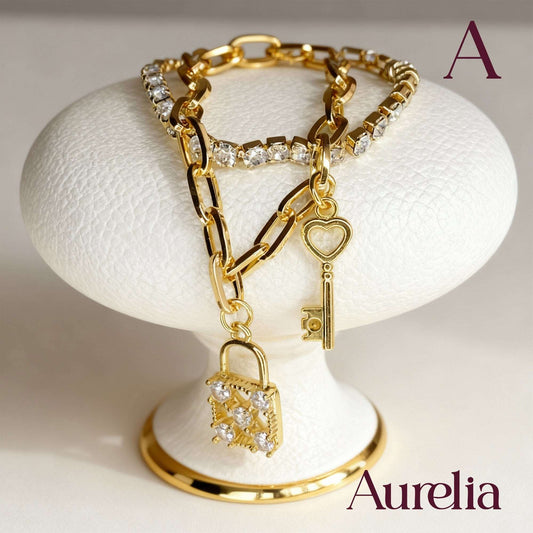 PULSERA BROCHE DOBLE LLAVE Y CANDADO