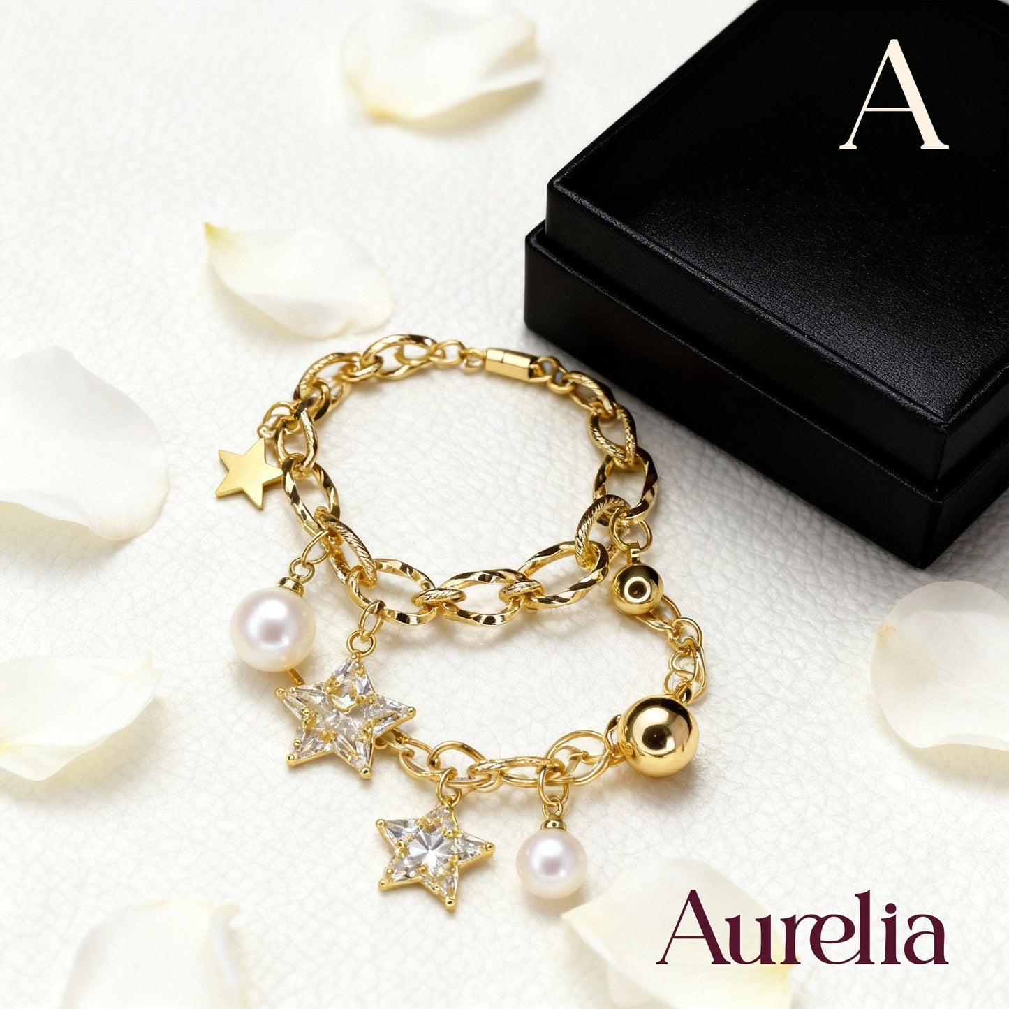PULSERA AJUSTABLE ESTRELLAS Y PERLAS