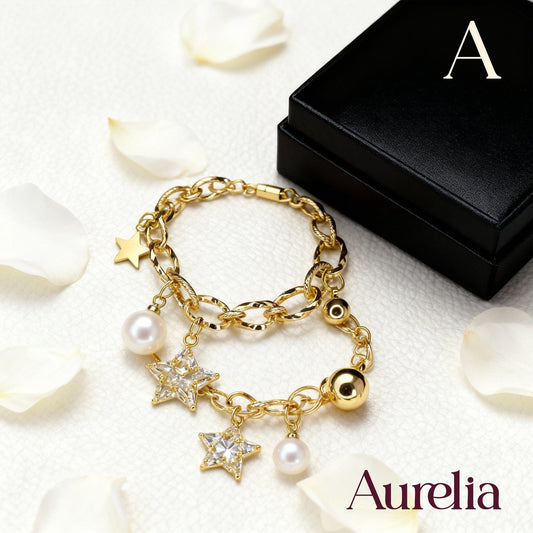 PULSERA AJUSTABLE ESTRELLAS Y PERLAS