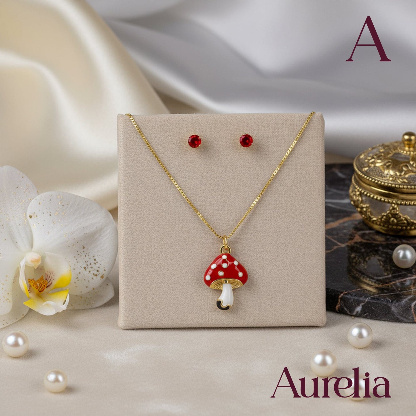 COLLAR SET TOPOS BRILLANTE ROJO