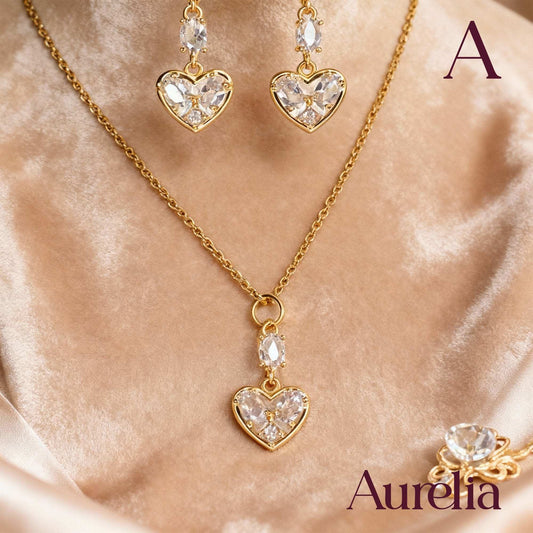 COLLAR SET ARETES LARGOS CORAZON BLANCO