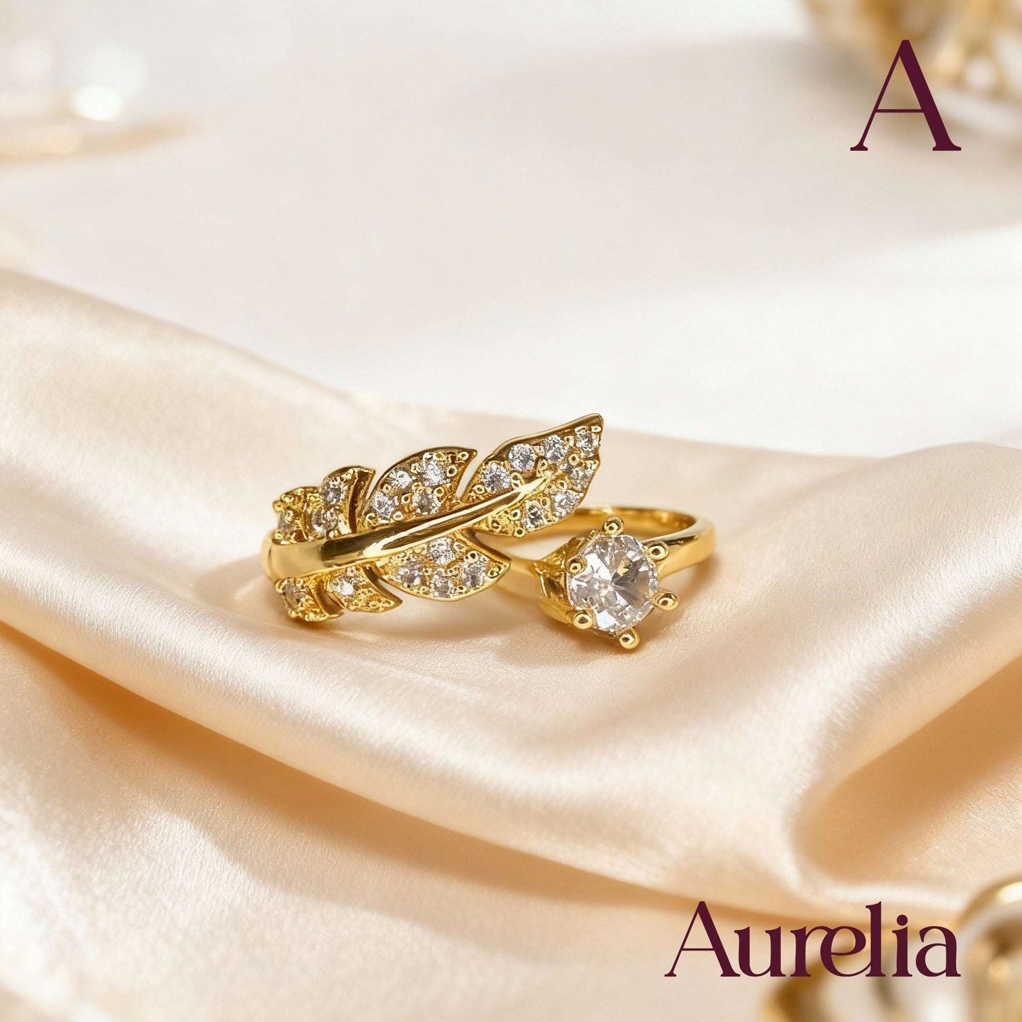 ANILLO DELGADO HOJAS Y BRILLANTE BLANCO