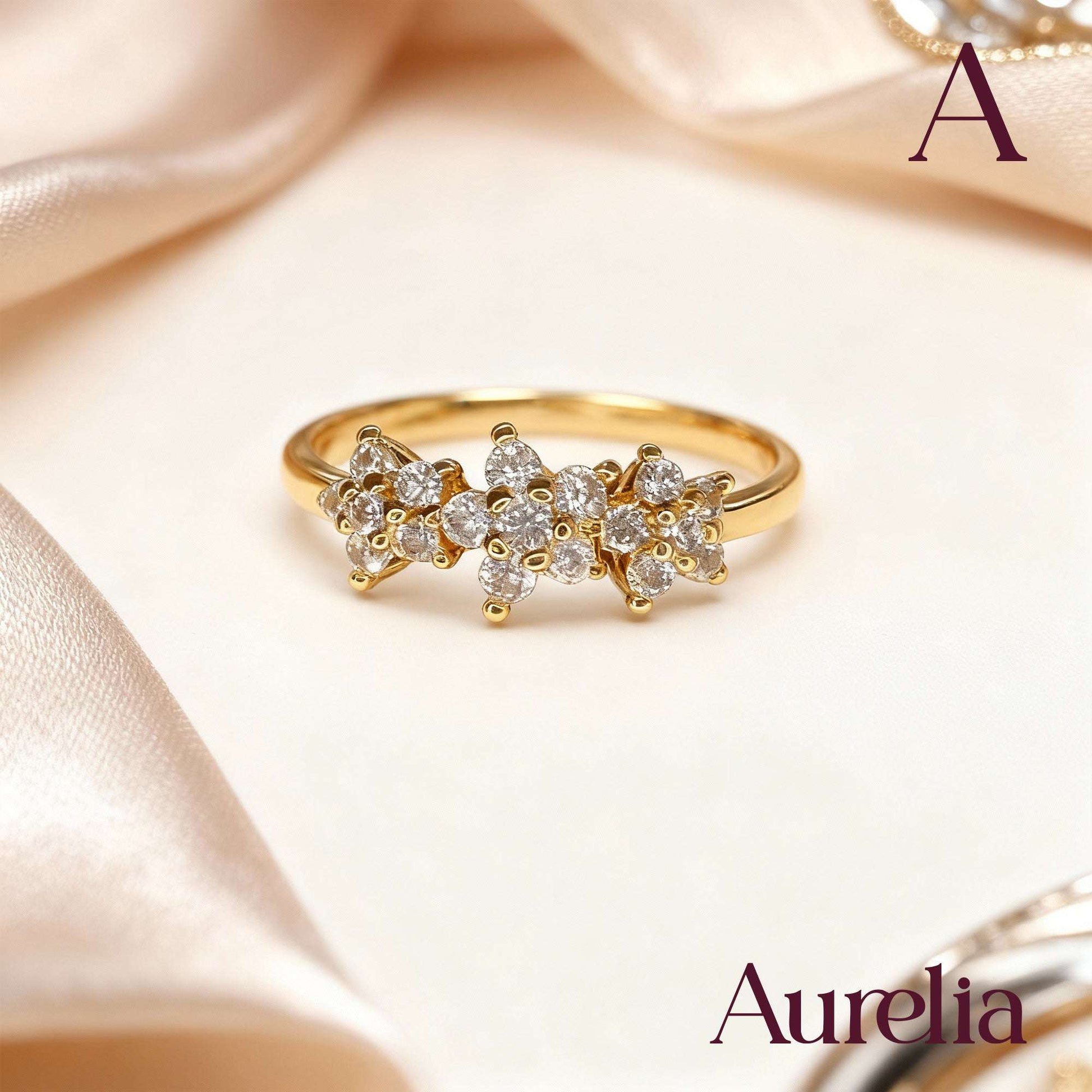 ANILLO DELGADO 3 FLORES MINI BRILLANTE BLANCO