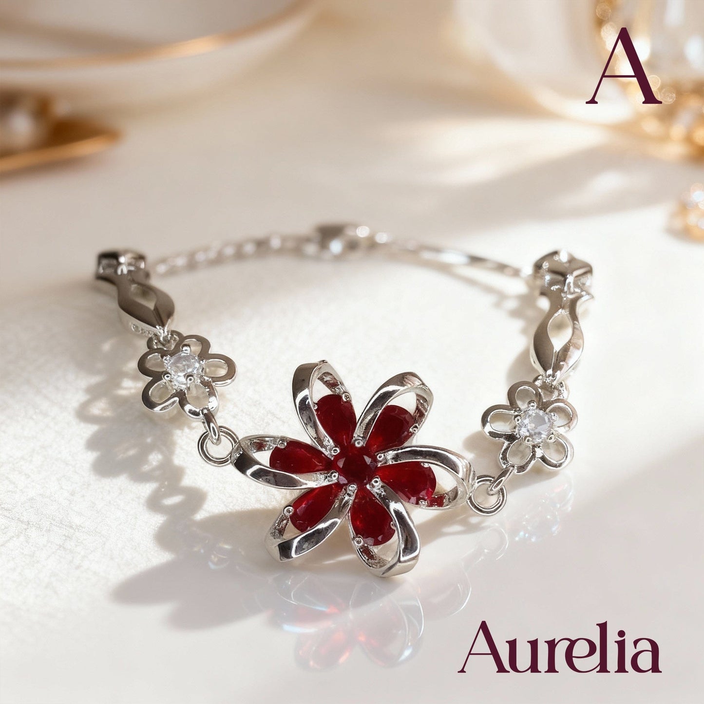 PULSERA TIRA FLOR DETALLE ROJO
