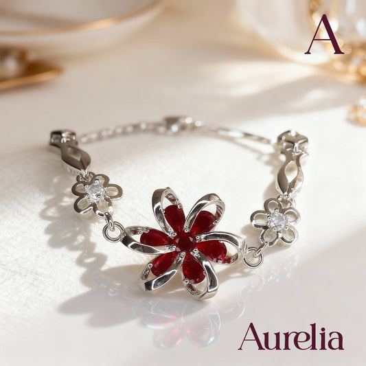 PULSERA TIRA FLOR DETALLE ROJO