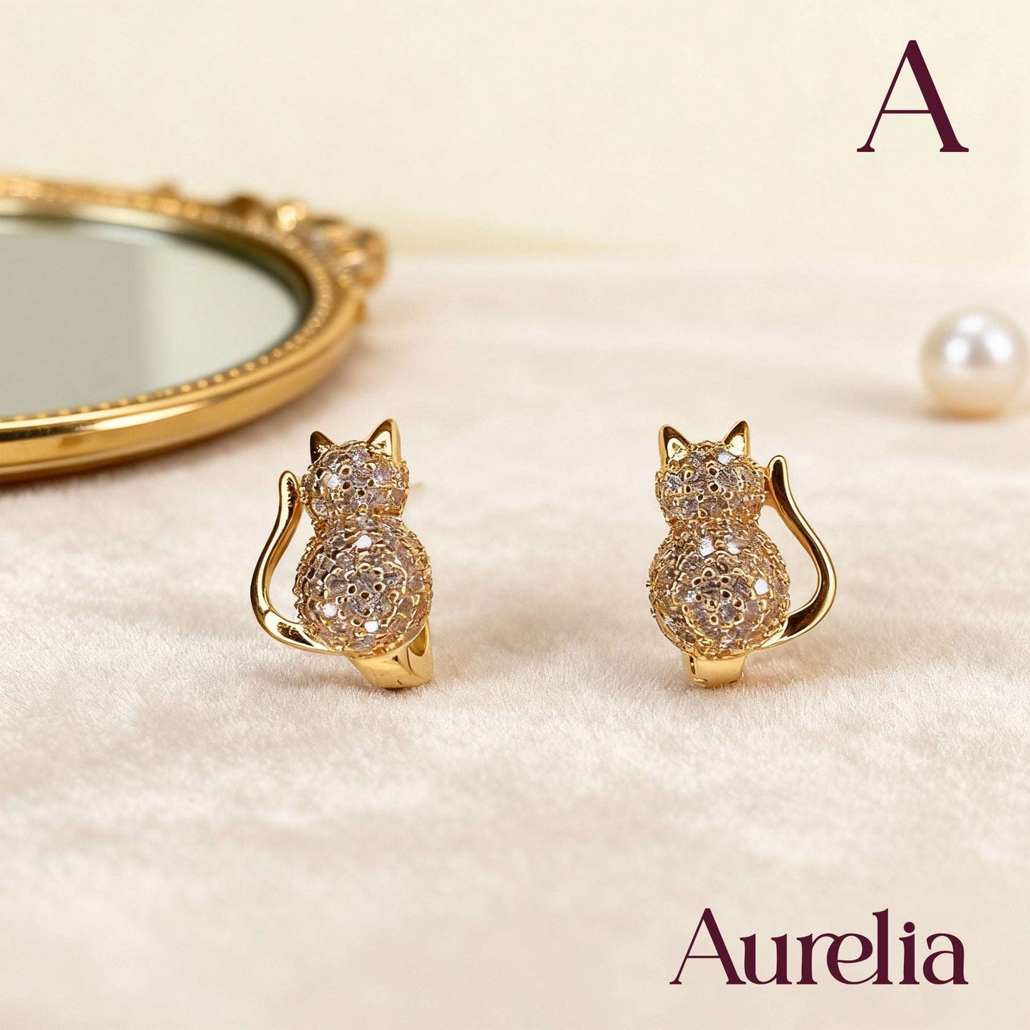 ARETES GATO BRILLANTE BLANCO