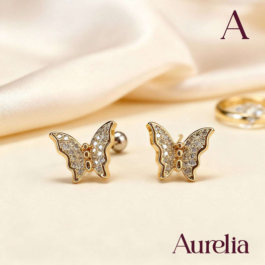 ARETES TOPOS MARIPOSA BRILLANTE BLANCO